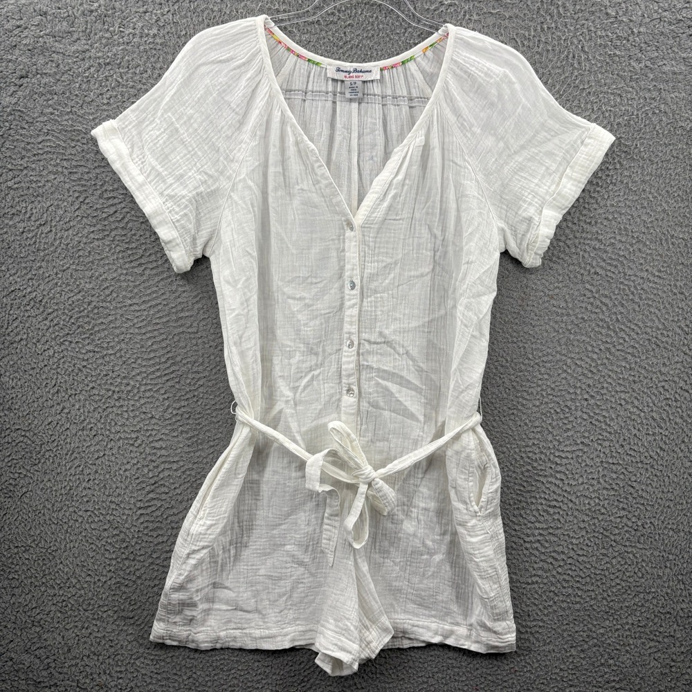 Tommy Bahama Romper Women Small‎ White Cotton Gauze Tie Waist Short Sleeve